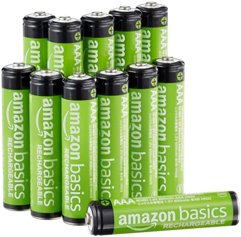 Amazon Basics 12 Pack Rechargeable AAA NiMH Performance Batteries  800 mAh  1 2V  Recharge up to 1000x Times  Pre Charged