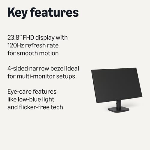 Amazon Basics 23 8 inch Computer Monitor 120 Hz  1080P  HDMI  DP  VGA  VESA Compatible for Office Home