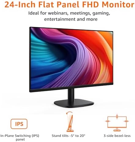 Amazon Basics 23 8 inch Computer Monitor 120 Hz  1080P  HDMI  DP  VGA  VESA Compatible for Office Home