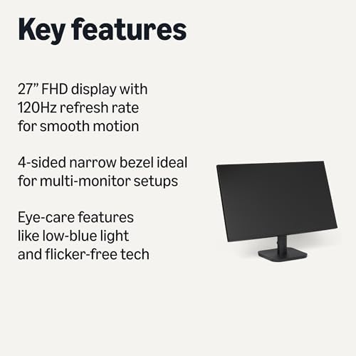 Amazon Basics 23 8 inch Computer Monitor 120 Hz  1080P  HDMI  DP  VGA  VESA Compatible for Office Home