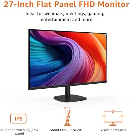 Amazon Basics 23 8 inch Computer Monitor 120 Hz  1080P  HDMI  DP  VGA  VESA Compatible for Office Home