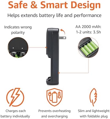 Amazon Basics 4 Bay Battery Charger for AA & AAA Rechargeable Batteries with Pre Charged AA NiMh Batteries  LED Operation  Type A  American  Plug  4 Count  Black