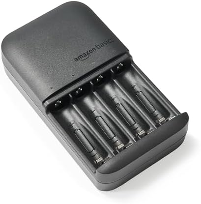 Amazon Basics 4 Bay Battery Charger for AA & AAA Rechargeable Batteries with Pre Charged AA NiMh Batteries  LED Operation  Type A  American  Plug  4 Count  Black