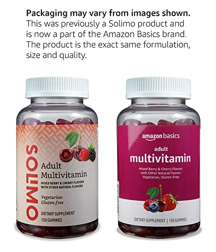 Amazon Basics Adult Multivitamin Gummies  Mixed Berry & Cherry  150 Gummies  75 Day Supply  Pack of 1  Previously Solimo