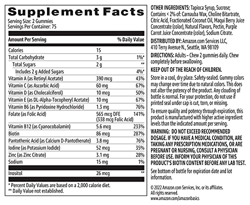 Amazon Basics Adult Multivitamin Gummies  Mixed Berry & Cherry  150 Gummies  75 Day Supply  Pack of 1  Previously Solimo