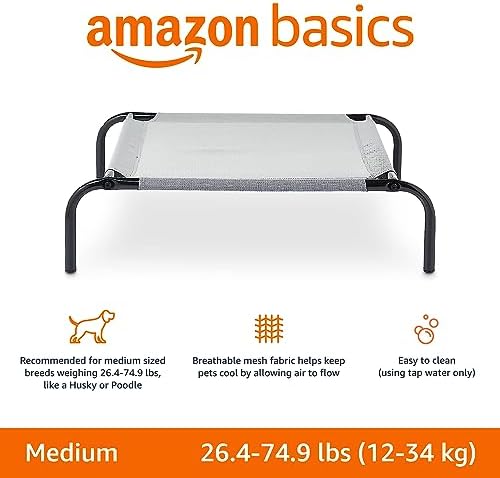 Amazon Basics Cooling Breathable Elevated Dog Bed with Durable Metal Frame  Medium  43 x 26 x 7 5 Inch  Grey  Easy to Assemble