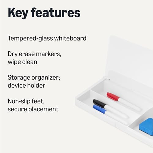 Amazon Basics Desktop Dry Erase Whiteboard with Organizer and Accessories  Tempered Glass  15 7 x 5 4 inches  White