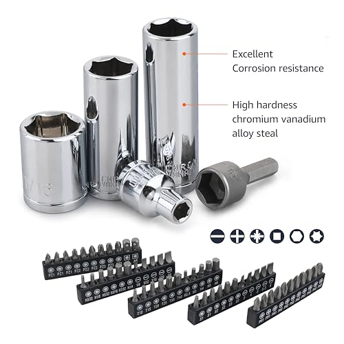 Amazon Basics Mechanics Socket Tool Set With Case  SAE and Metric Sizes  201 Piece