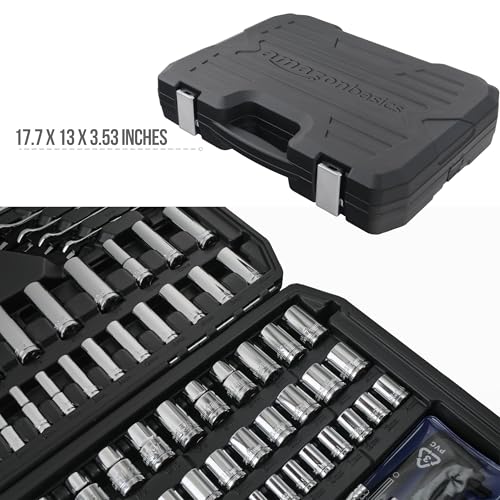 Amazon Basics Mechanics Socket Tool Set With Case  SAE and Metric Sizes  201 Piece