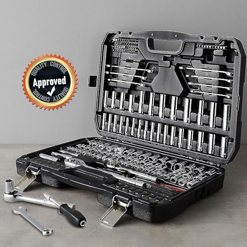Amazon Basics Mechanics Socket Tool Set With Case  SAE and Metric Sizes  201 Piece