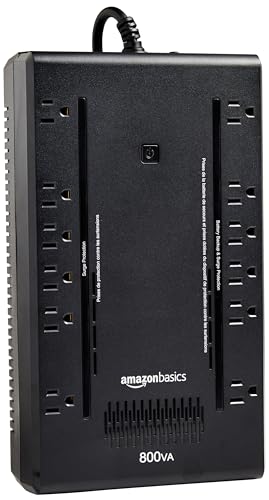 Amazon Basics UPS Battery Backup & Surge Protector 800VA/450W  12 Outlets  Standby Uninterruptible Power Supply  for Power Outage Protection  Compact  Black
