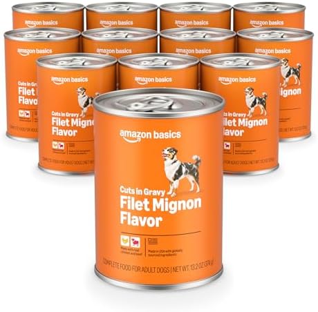 Amazon Basics Wet Dog Food  Cuts in Gravy Filet Mignon Flavor  Made with Real Chicken and Beef  13 2 oz can  Pack of 12 