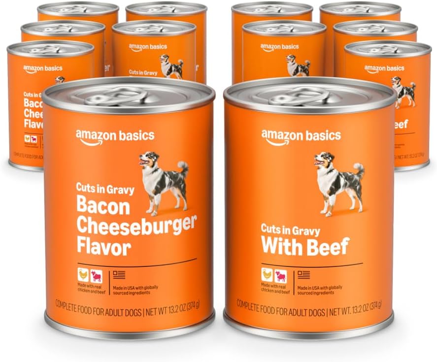 Amazon Basics Wet Dog Food  Cuts in Gravy Filet Mignon Flavor  Made with Real Chicken and Beef  13 2 oz can  Pack of 12 