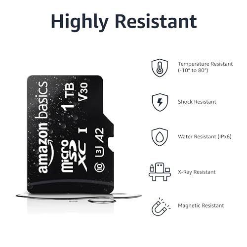 Amazon Basics microSDXC Memory Card with Full Size Adapter  A2  U3  Read Speed up to 100 MB/s  1 Tb  Black