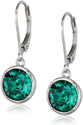Amazon Collection Sterling Silver Bezel Set Round Crystal Lever Back Dangle Earrings