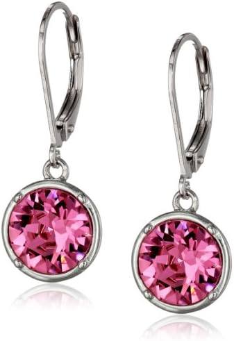 Amazon Collection Sterling Silver Bezel Set Round Crystal Lever Back Dangle Earrings