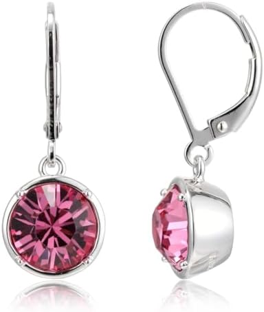 Amazon Collection Sterling Silver Bezel Set Round Crystal Lever Back Dangle Earrings