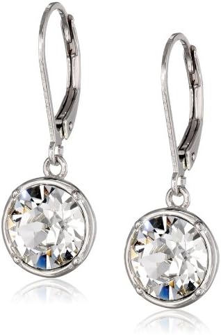 Amazon Collection Sterling Silver Bezel Set Round Crystal Lever Back Dangle Earrings