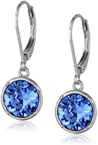 Amazon Collection Sterling Silver Bezel Set Round Crystal Lever Back Dangle Earrings