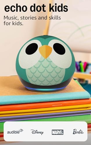 Amazon Echo Dot Kids  newest model   Smart speaker to enjoy age appropriate audiobooks  interactive games and Alexa  experiences to create and learn  Owl design