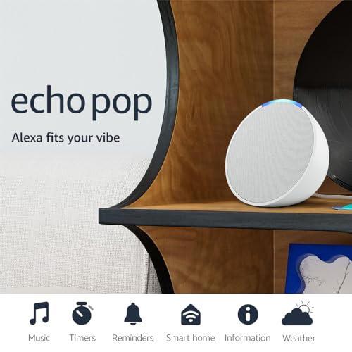 Amazon Echo Pop  newest model   Our smallest Alexa speaker  Fits in any room  Glacier White