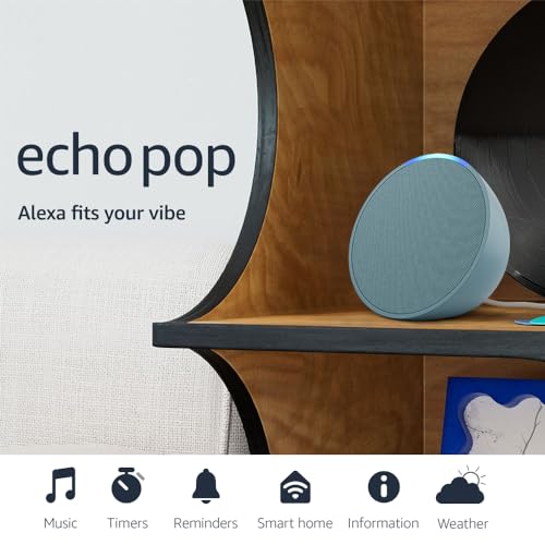 Amazon Echo Pop  newest model   Our smallest Alexa speaker  Fits in any room  Midnight Teal