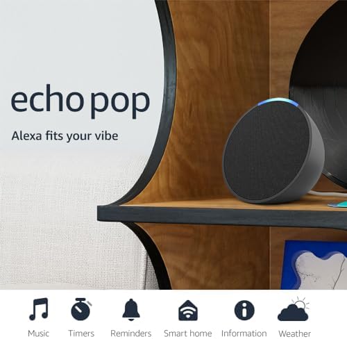 Amazon Echo Pop  newest model   Our smallest speaker  Designed for Alexa   Fits in any room  Charcoal