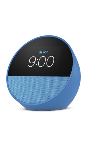 Amazon Echo Spot  newest model   Great for nightstands  offices and kitchens  Smart alarm clock with Alexa  Ocean Blue