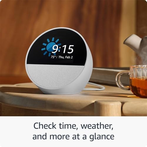 Amazon Echo Spot  newest model   Great for nightstands  offices and kitchens  Smart alarm clock with Alexa  Early Access  Black