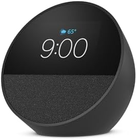 Amazon Echo Spot: ideal para mesitas de noche, oficinas y cocinas, incluye despertador inteligente con Alexa (negro)