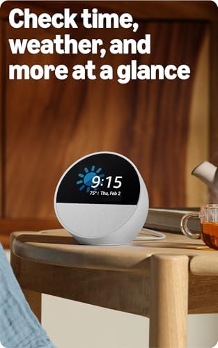 Amazon Echo Spot  newest model   Great for nightstands  offices and kitchens  Smart alarm clock with Alexa  Early Access  Glacier White