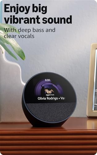 Amazon Echo Spot: ideal para mesitas de noche, oficinas y cocinas, incluye despertador inteligente con Alexa (negro)