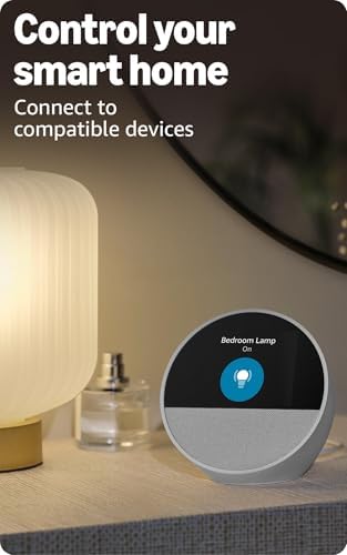 Amazon Echo Spot  newest model   Great for nightstands  offices and kitchens  Smart alarm clock  Designed for Alexa   Glacier White