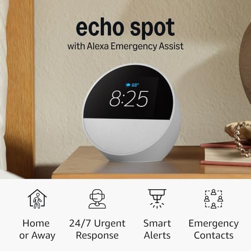 Amazon Echo Spot  newest model   Great for nightstands  offices and kitchens  Smart alarm clock  Designed for Alexa   Black