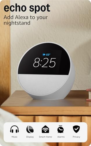 Amazon Echo Spot  newest model   Great for nightstands  offices and kitchens  Smart alarm clock  Designed for Alexa   Black