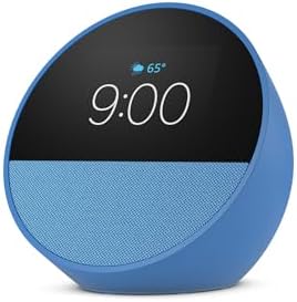 Amazon Echo Spot  newest model   Great for nightstands  offices and kitchens  Smart alarm clock  Designed for Alexa   Ocean Blue