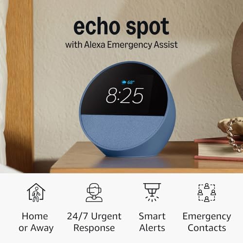 Amazon Echo Spot  newest model   Great for nightstands  offices and kitchens  Smart alarm clock  Designed for Alexa   Ocean Blue