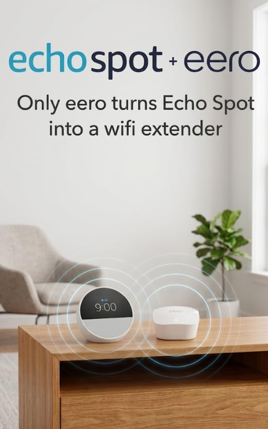 Amazon Echo Spot  newest model   Great for nightstands  offices and kitchens  Smart alarm clock  Designed for Alexa   Black