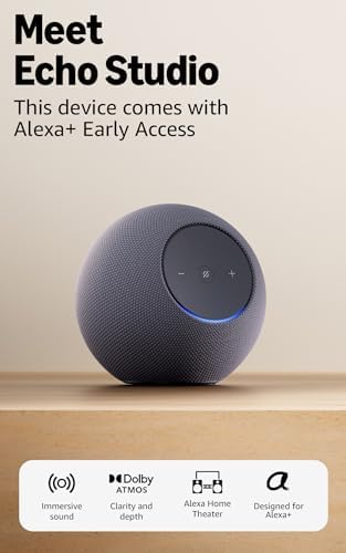 Amazon Echo Studio  newest model   compact design  immersive spatial audio and Dolby Atmos  with Alexa  Early Access  Graphite