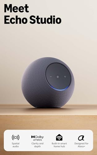 Amazon Echo Studio  newest model   compact design  immersive spatial audio and Dolby Atmos  Designed for Alexa   Glacier White