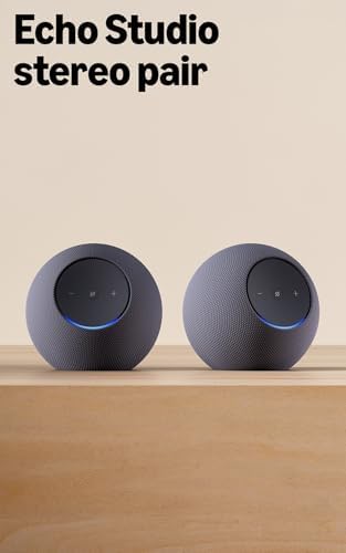 Amazon Echo Studio (modelo más reciente), Audio espacial inmersivo y Dolby Atmos, así como acceso anticipado a Alexa+, blanco glacial