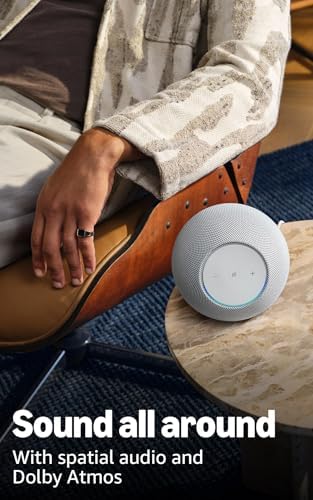 Amazon Echo Studio (modelo más reciente), Audio espacial inmersivo y Dolby Atmos, así como acceso anticipado a Alexa+, blanco glacial