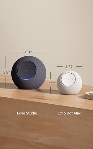 Amazon Echo Studio (modelo más reciente), Audio espacial inmersivo y Dolby Atmos, así como acceso anticipado a Alexa+, blanco glacial