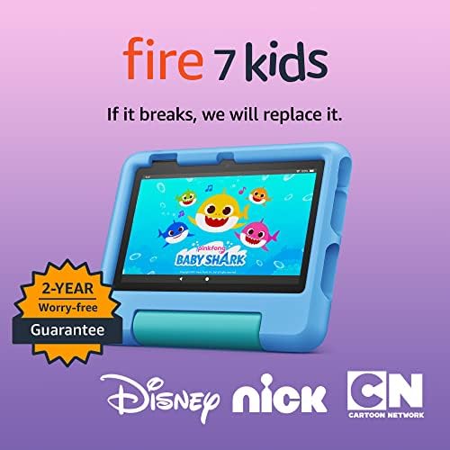 Amazon Fire 7 Kids tablet  newest model  ages 3 7  Top selling 7 kids tablet on Amazon  Includes 6 months of ad free and exclusive content  easy parental controls  10 hr battery  16 GB  Blue