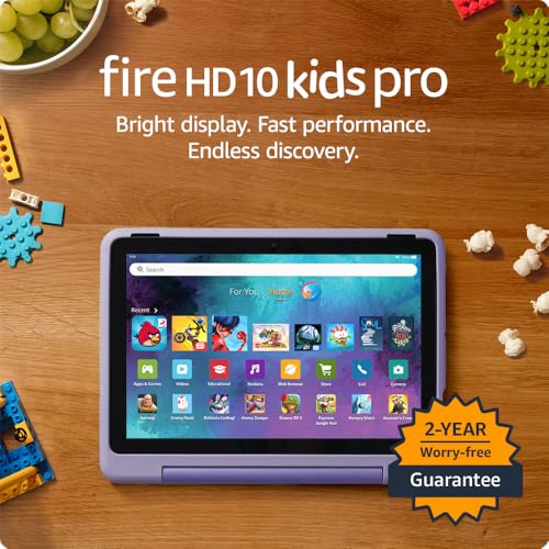 Amazon Fire HD 10 Kids Pro tablet  ages 6 12  Bright 10 1 HD screen  includes ad free content  robust parental controls  13 hr battery and slim case for older kids  32 GB  Happy Day