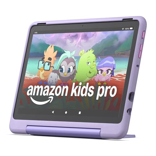 Amazon Fire HD 10 Kids Pro tablet  ages 6 12  Bright 10 1 HD screen  includes ad free content  robust parental controls  13 hr battery and slim case for older kids  32 GB  Happy Day