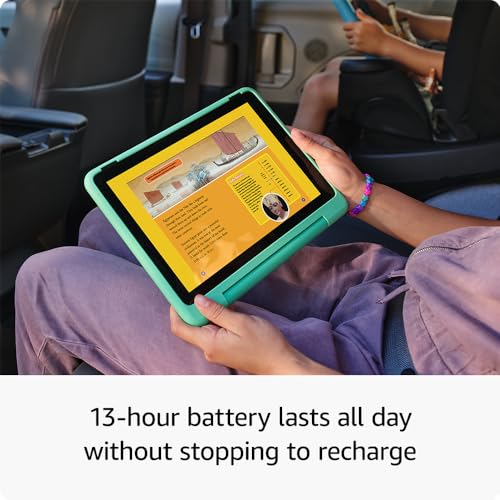 Amazon Fire HD 10 Kids Pro tablet  ages 6 12  Bright 10 1 HD screen  includes ad free content  robust parental controls  13 hr battery and slim case for older kids  32 GB  Happy Day