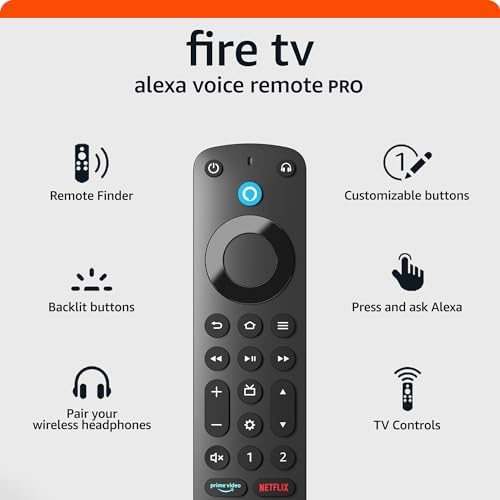 Control remoto por voz Alexa Pro (modelo más reciente), con buscador de control remoto, controles de TV y botones retroiluminados (necesita dispositivo Fire TV compatible) Visita la tienda de accesorios Fire TV de Amazon