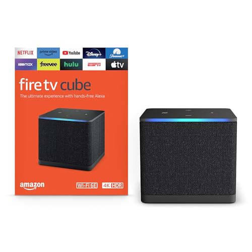 Amazon Fire TV Cube  with AI powered Fire TV Search  Hands free streaming device with Alexa  Wi Fi 6E  4K Ultra HD