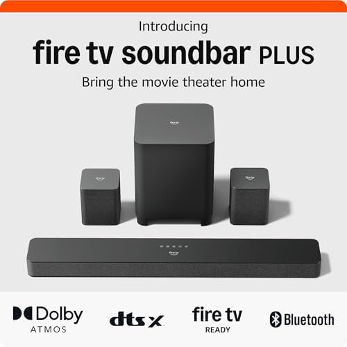 Amazon Fire TV Soundbar Plus with subwoofer and surround sound speakers  newest model   5 1 channel  Dolby Atmos  clear dialogue